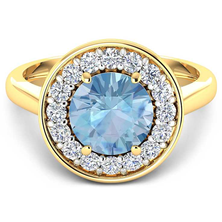 2.38ctw Blue Aquamarine and Diamond 14K Yellow Gold Halo Ring