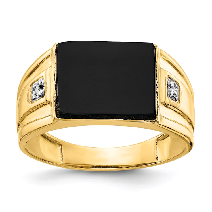 10K Yellow Gold Men's Onyx and Diamond Ring