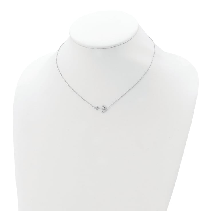 Rhodium Over Sterling Silver Anchor with 2 Inch Extension Necklace