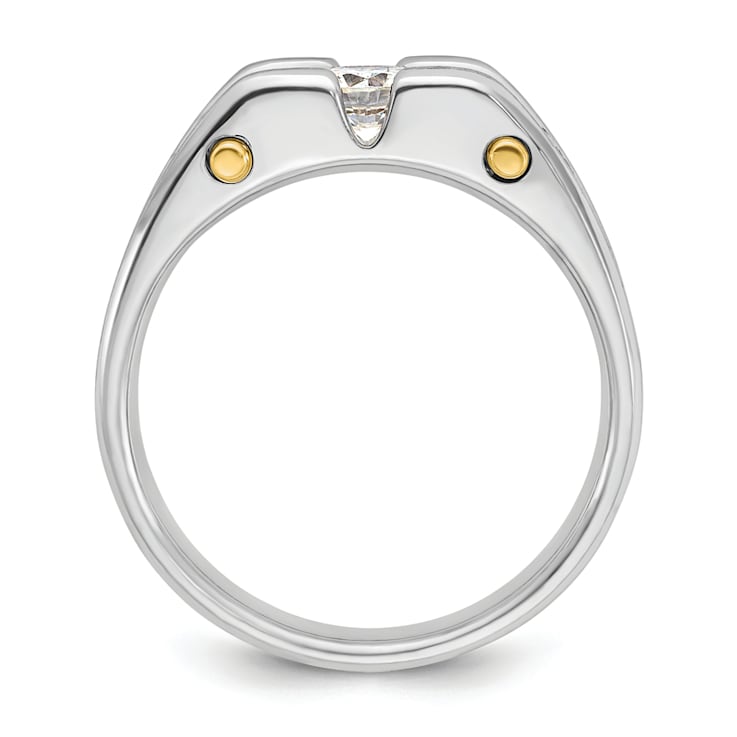 10K Two-tone Yellow and White Gold Men's Polished Satin and Cut-Out
3-Stone Diamond Ring 0.78ctw