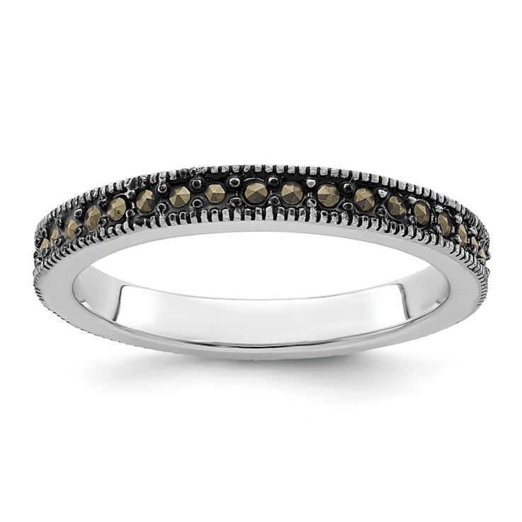 Rhodium Over Sterling Silver Stackable Expressions Marcasite Band
