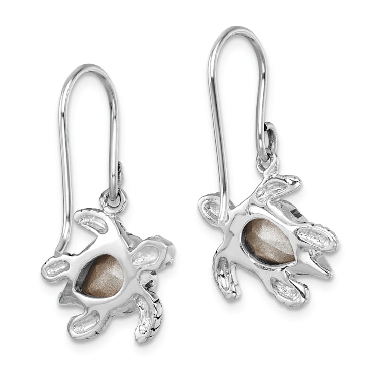 Rhodium Over Sterling Silver Crystal Turtle Dangle Earrings