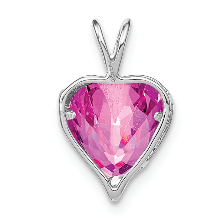 Rhodium Over 14k White Gold Lab Created Pink Sapphire and Diamond Mom
Heart Pendant