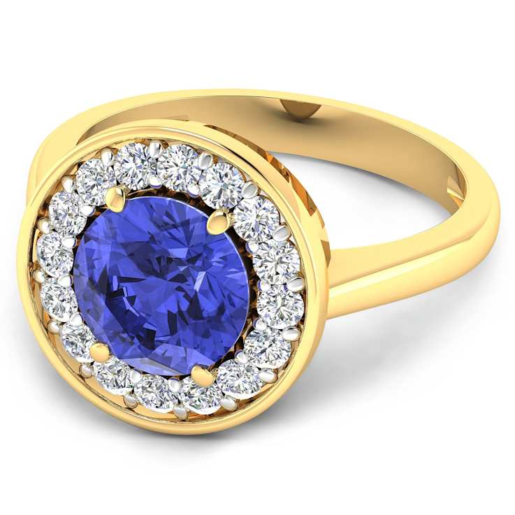 2.5ctw Violet Tanzanite and Diamond 14K Yellow Gold Halo Ring