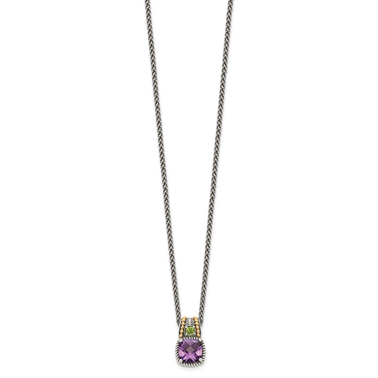 Sterling Silver Antiqued with 14K Accent Amethyst and Peridot Necklace
