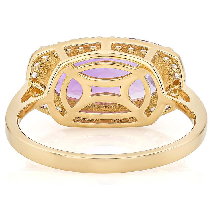 Amethyst Rectangular Cushion And White Zircon Ring In 18K Gold Over
Sterling Silver 3.49ctw