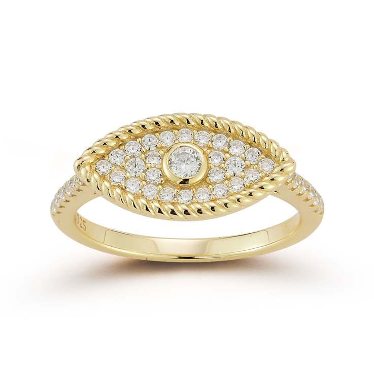 CZ Pave Evil Eye Ring In 14K Gold Over Sterling Silver