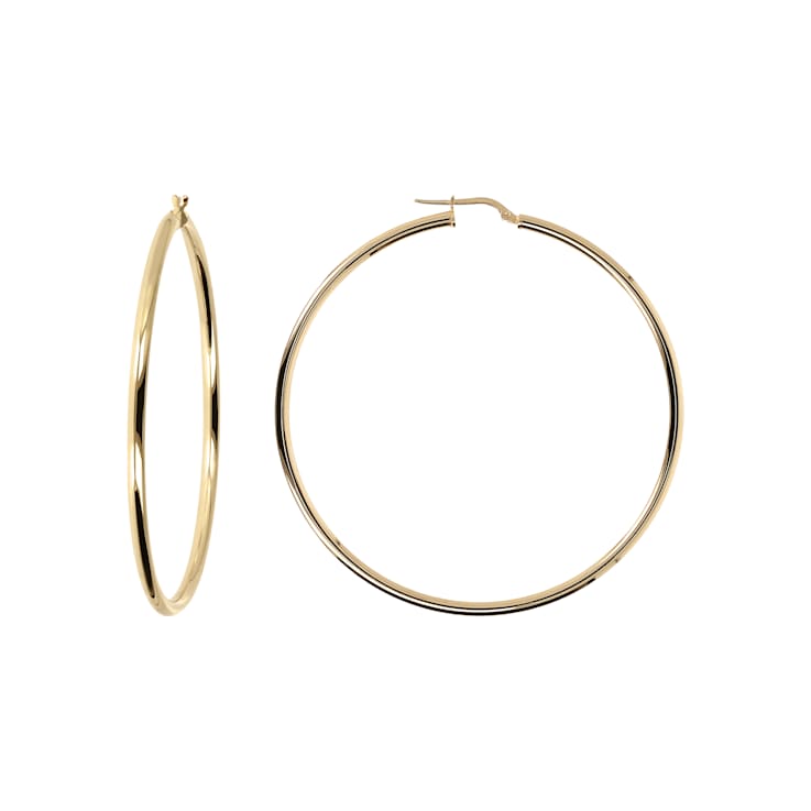18K Yellow Gold Over Sterling Silver Polished 2-1/2" Hoop Earrings