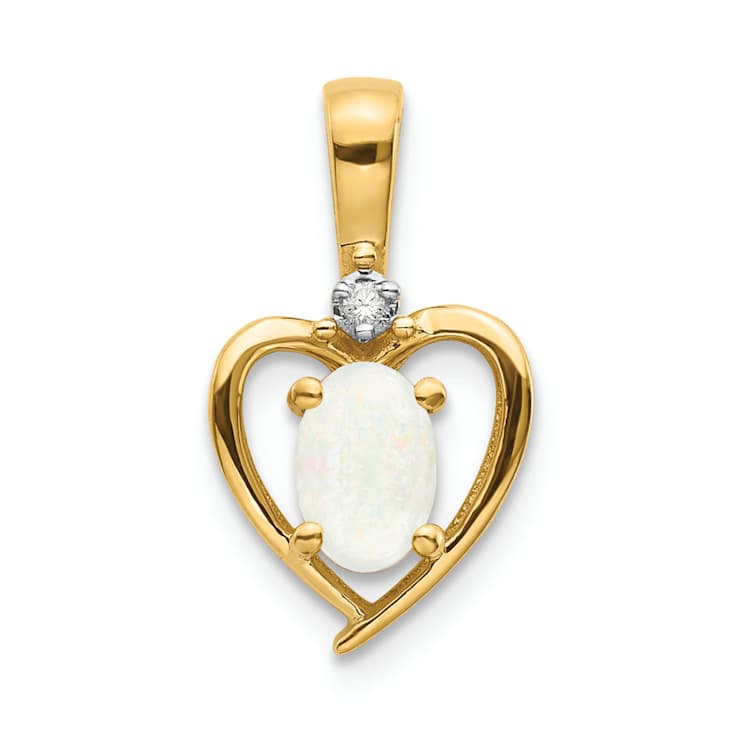 10k Yellow Gold and Rhodium Over 10k Yellow Gold 0.31 ctw Opal
Birthstone and Diamond Pendant