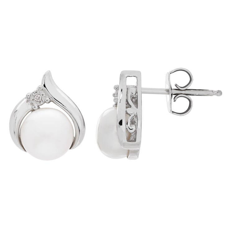 White Freshwater Pearl with Diamond Accents Sterling Silver Earrings and
Pendant Jewelry Set