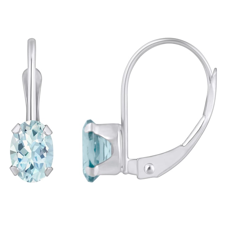 6x4mm Oval Aquamarine Rhodium Over 10k White Gold Drop Earrings