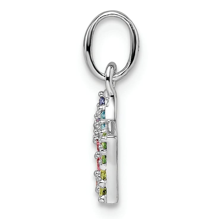 Rhodium Over Sterling Silver Rainbow Nano Crystal Star Pendant