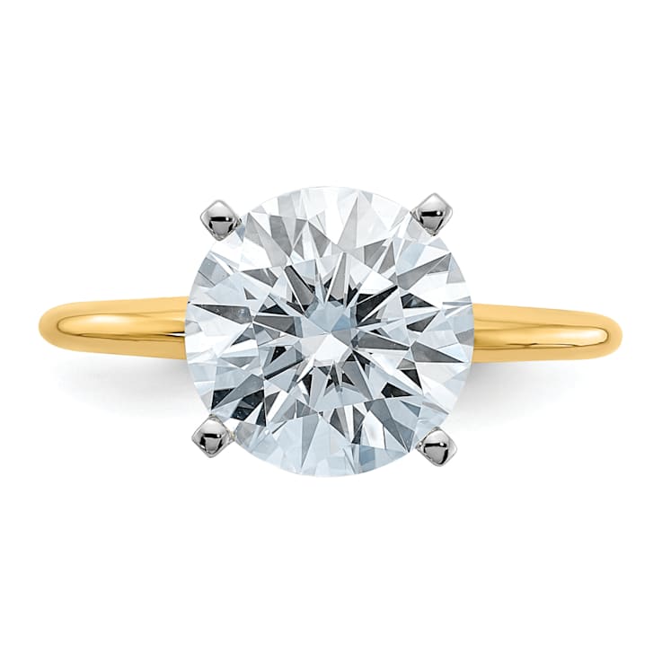 14K Yellow Gold With White Gold Accents 3 ct. D E F Pure Light Round
Moissanite Solitaire Ring