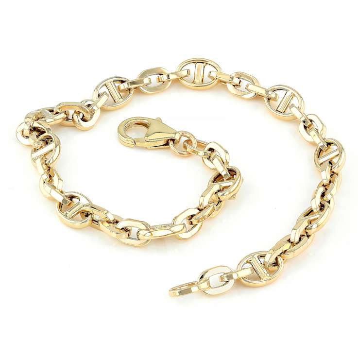 Oval Mariner Link Bracelet In Solid 14K Yellow Gold 5.3mm