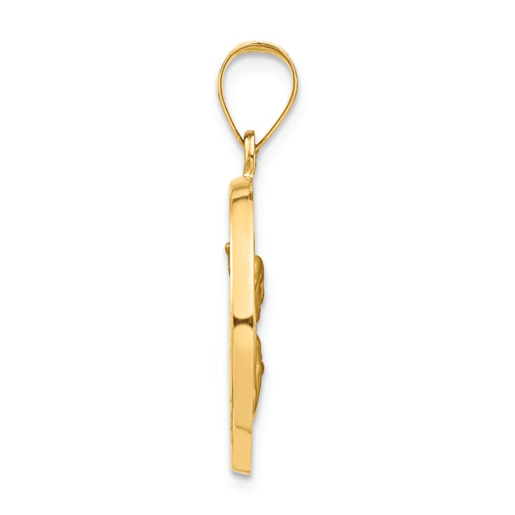 14k Yellow Gold Satin and Textured Queen of The Holy Scapular Reversible
Medal Pendant