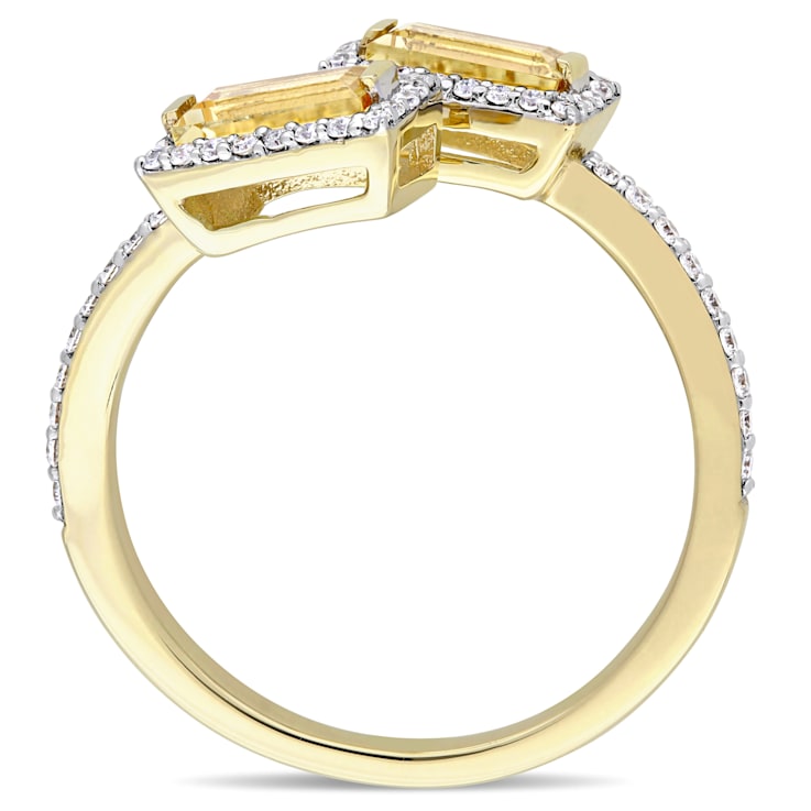 0.75ctw Citrine and 0.25ctw Diamond 14k Yellow Gold Bypass Ring