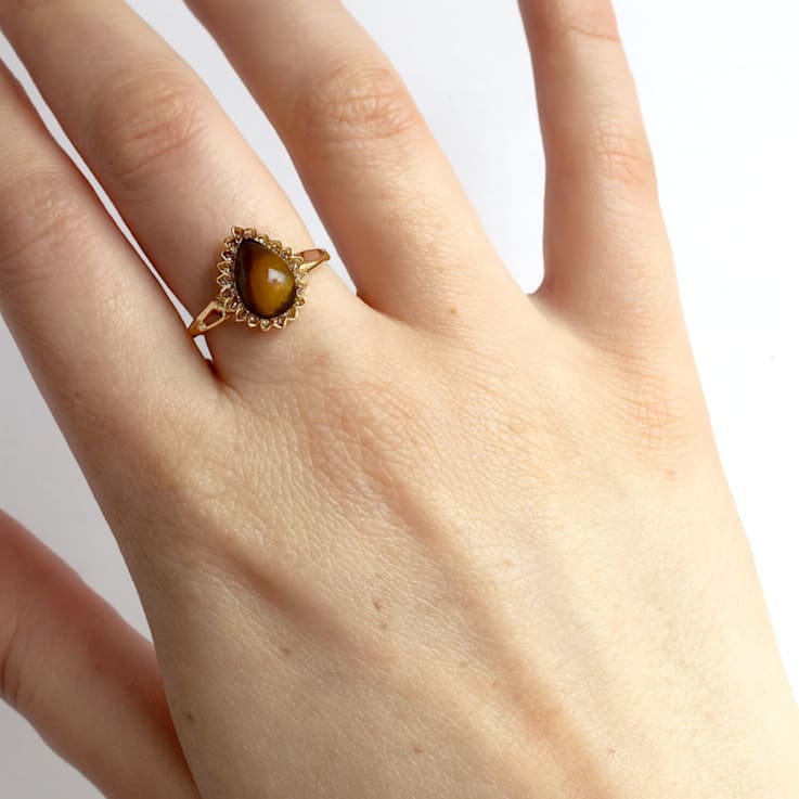 Golden Tiger Eye 10k Yellow Gold Over Sterling Silver Teardrop Ring