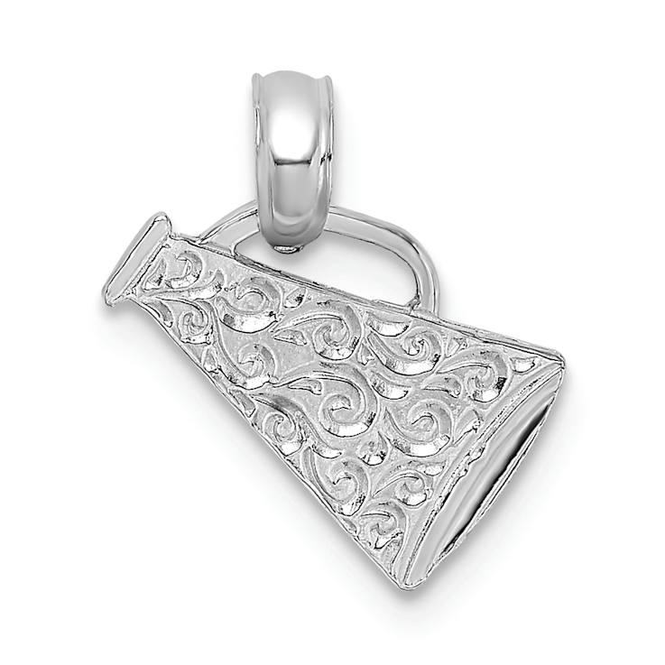 Rhodium Over 14k White Gold Textured Megaphone with Handle Pendant