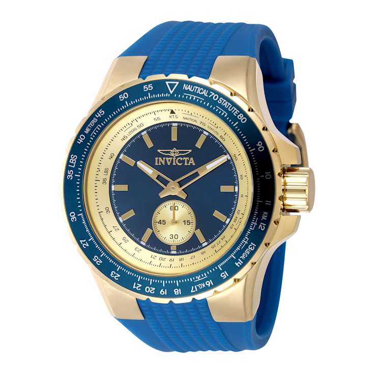 Invicta Aviator 50mm Blue Dial Silicone Band Quartz Watch