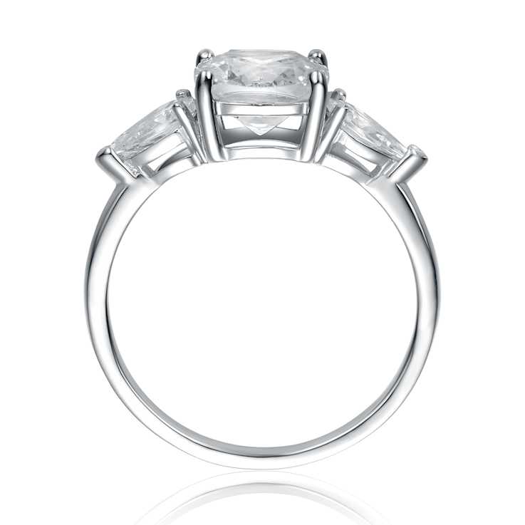 Princess-Cut CZ Three-Stone Engagement-Style Ring In Sterling Silver
