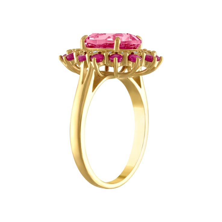 Ruby, Pink Topaz, and Diamond 14K Yellow Gold Over Sterling Silver Ring 3.73ctw