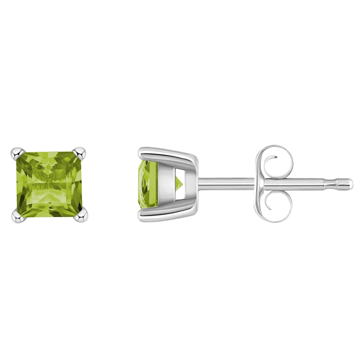 4mm Princess Cut Peridot 14k White Gold Stud Earrings