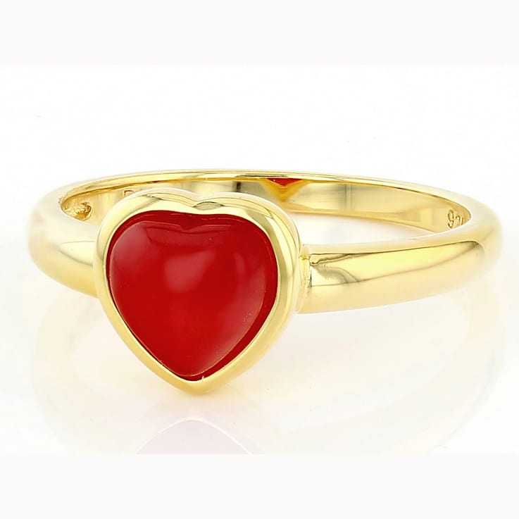 Red Jadeite Heart Ring In 18K Gold Over Sterling Silver 7mm