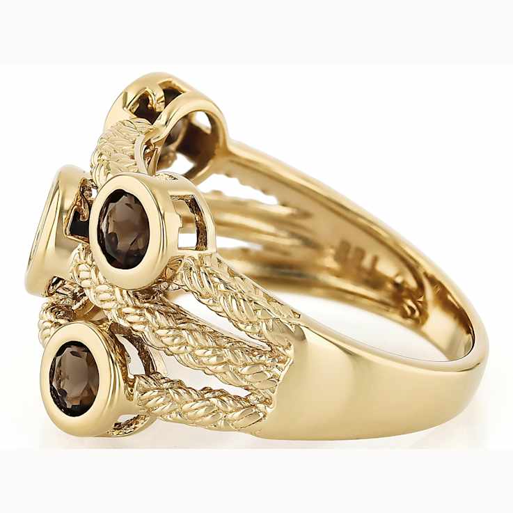 Smoky Quartz Multi-Row Ring In 18K Gold Over Sterling Silver 1.21ctw