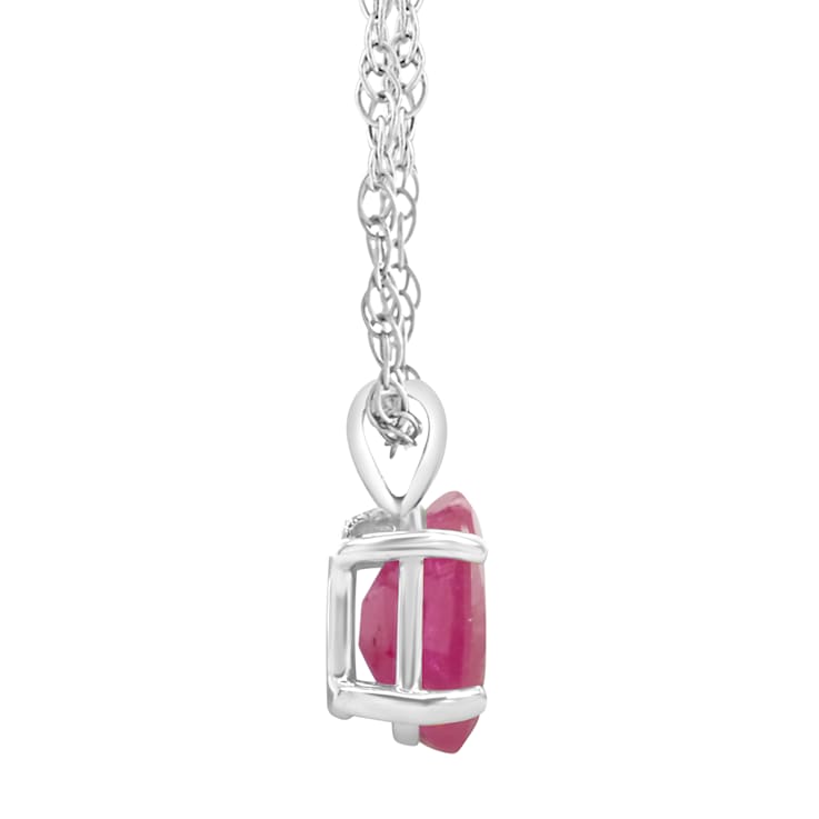 7x5mm Oval Ruby 14k White Gold Pendant With Chain