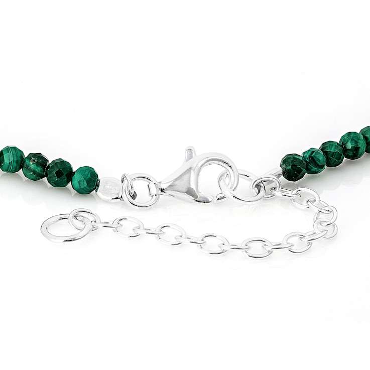 Malachite Beaded Station Necklace In Sterling Silver