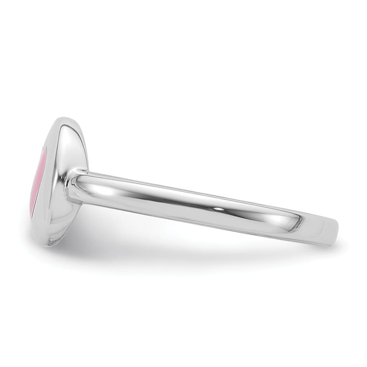 Rhodium Over Sterling Silver Polished Pink Enamel Heart Children's Ring