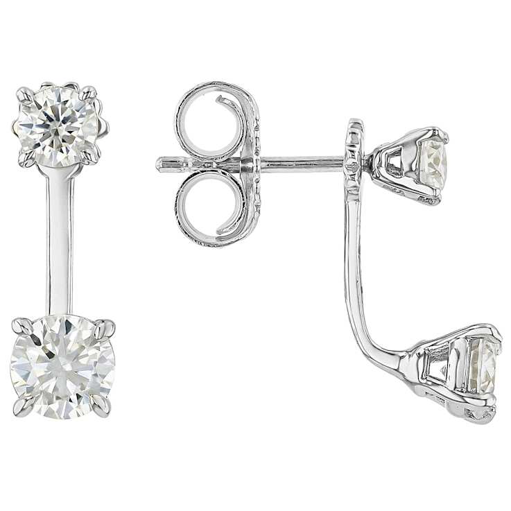 Moissanite Studs With Earring Jackets In Platinum-Enhanced Sterling Silver