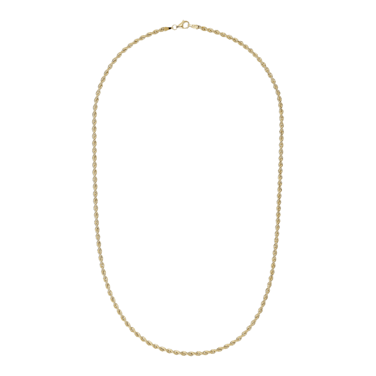 14K Yellow Gold 2.5 mm Diamond Cut Rope Chain 18 Inch Necklace