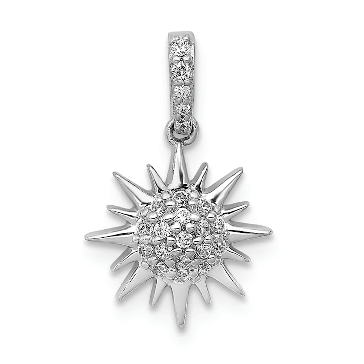 Rhodium Over 14k White Gold Diamond Fancy Sun and Star Pendant