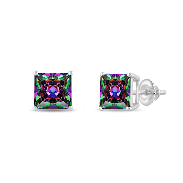 Multi-color Cubic Zirconia 14k White Gold Studs With Velvet Gift Box 4.00ctw