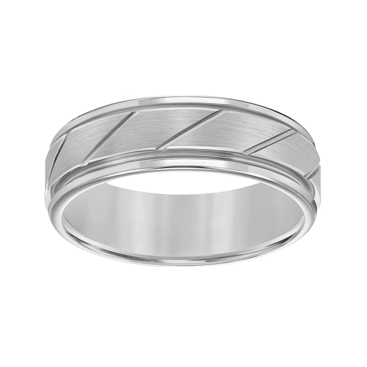 7mm Diagonal-Cut Comfort Fit Band in Gray Tungsten Carbide with Satin Finish