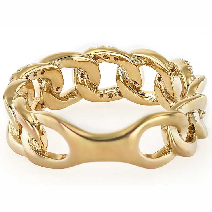 Chain Link Moissanite Band Ring In 14K Gold Over Sterling Silver