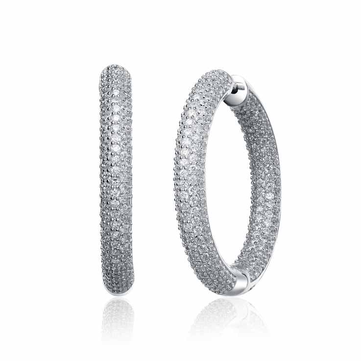CZ Inside-Out Hoop Earrings In Sterling Silver
