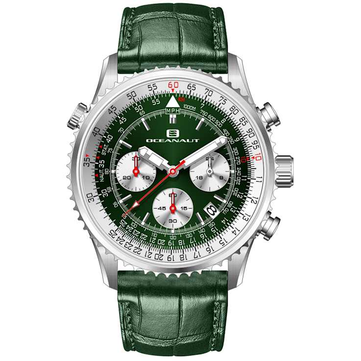 Oceanaut Flight 46mm Green Leather Strap Green Dial Chronograph Quartz Watch
