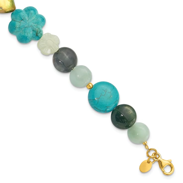 14K Yellow Gold Over Sterling Silver Amazonite, Jasper, Jade, Magnesite
1-inch Extension Bracelet