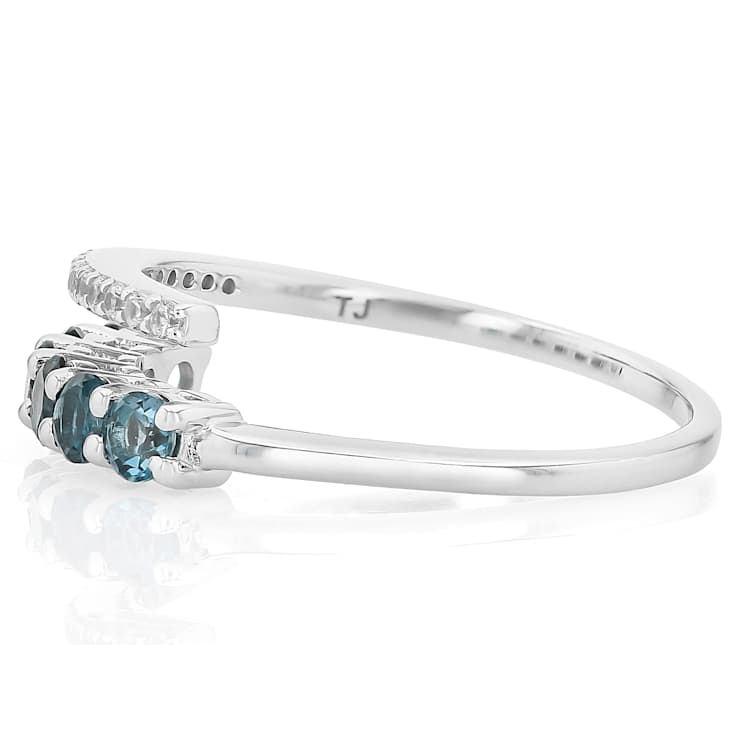 London Blue Topaz And Zircon Bypass Ring In Sterling Silver