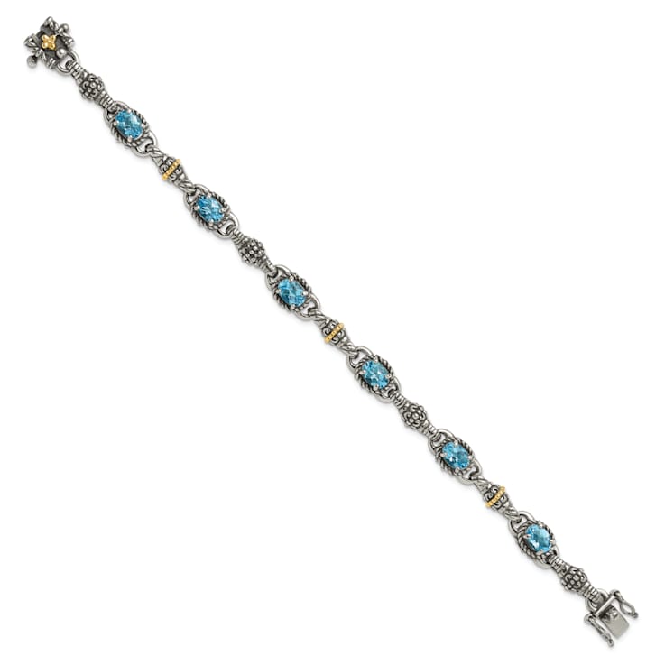 Sterling Silver with 14K Gold Over Sterling Silver Oxidized Swiss Blue
Topaz Bracelet