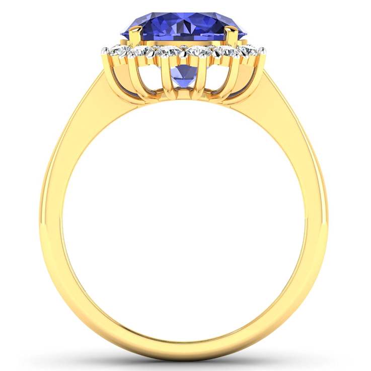 3.15ctw Violet Tanzanite and Diamond 14K Yellow Gold Halo Ring