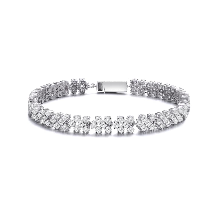 CZ Three-Row Milgrain Tennis Bracelet In Sterling Silver