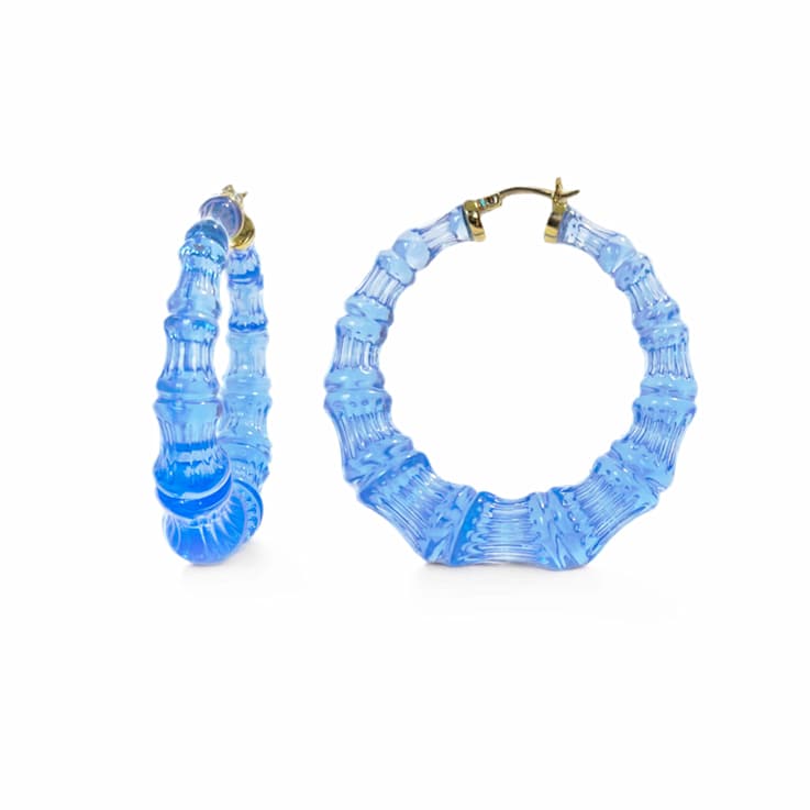 14K Yellow Gold Over Sterling Silver Bamboo Acrylic Hoops in Blueberry