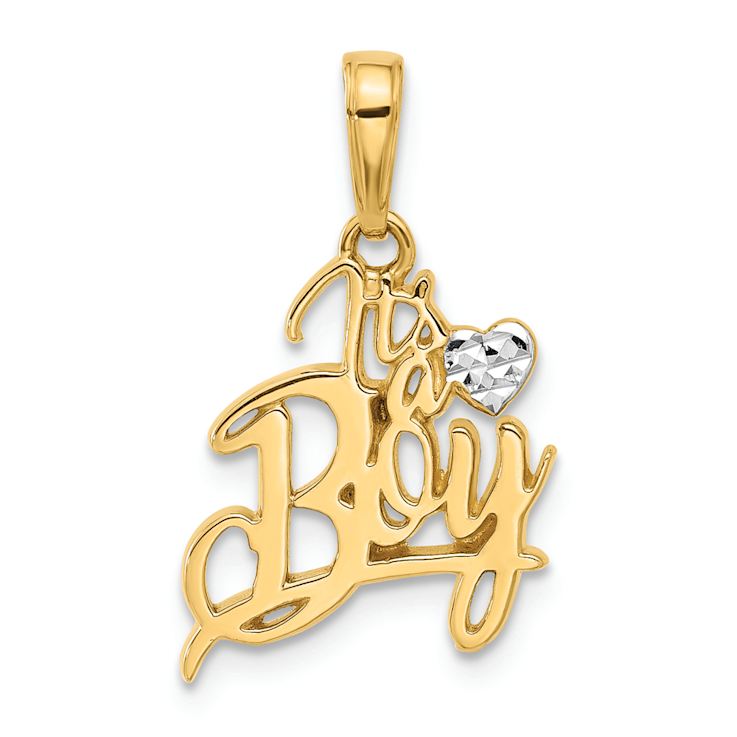 14k Two-tone Gold Diamond-Cut Heart It's A Boy Pendant