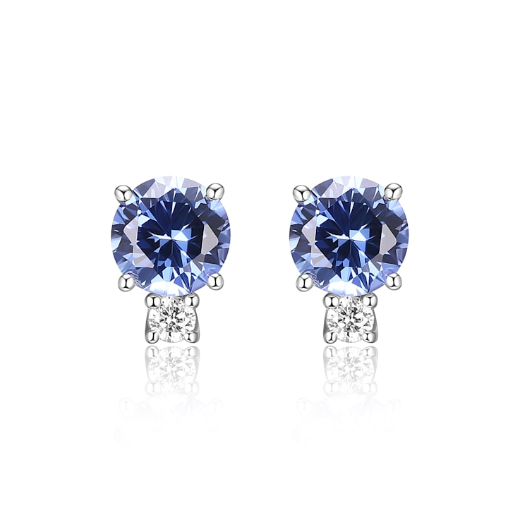 Blue Lab Created Sapphire Rhodium Over Sterling Silver Earrings