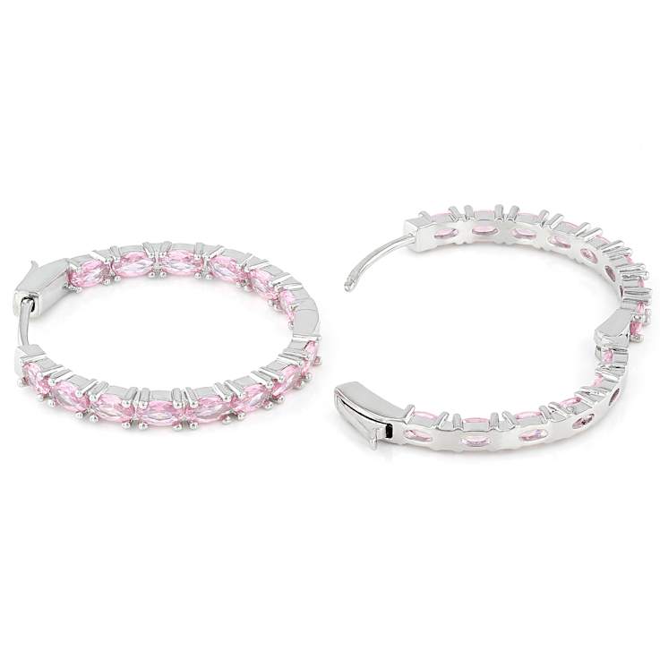 Pink CZ Inside-Out Hoop Earrings In Rhodium Over Brass 8.32ctw