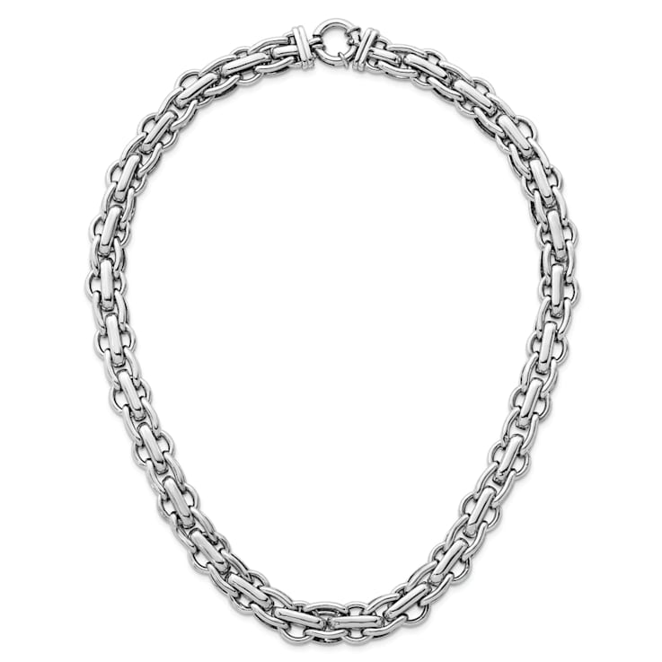 Rhodium Over Sterling Silver Polished Fancy Link Necklace