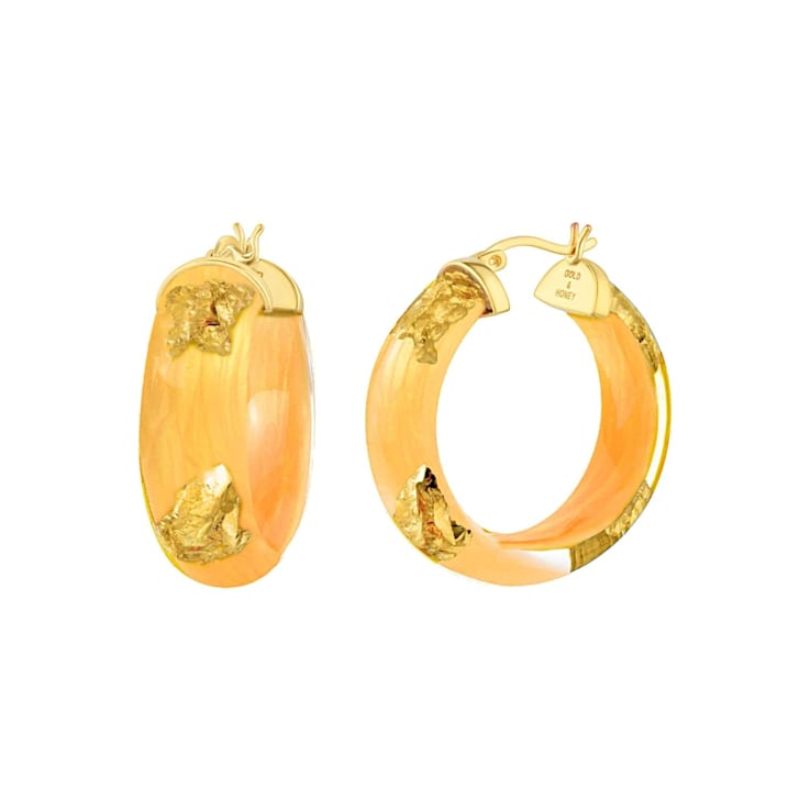 14K Yellow Gold Over Sterling Silver Mini Gold Leaf Acrylic Hoops in
Golden Nugget